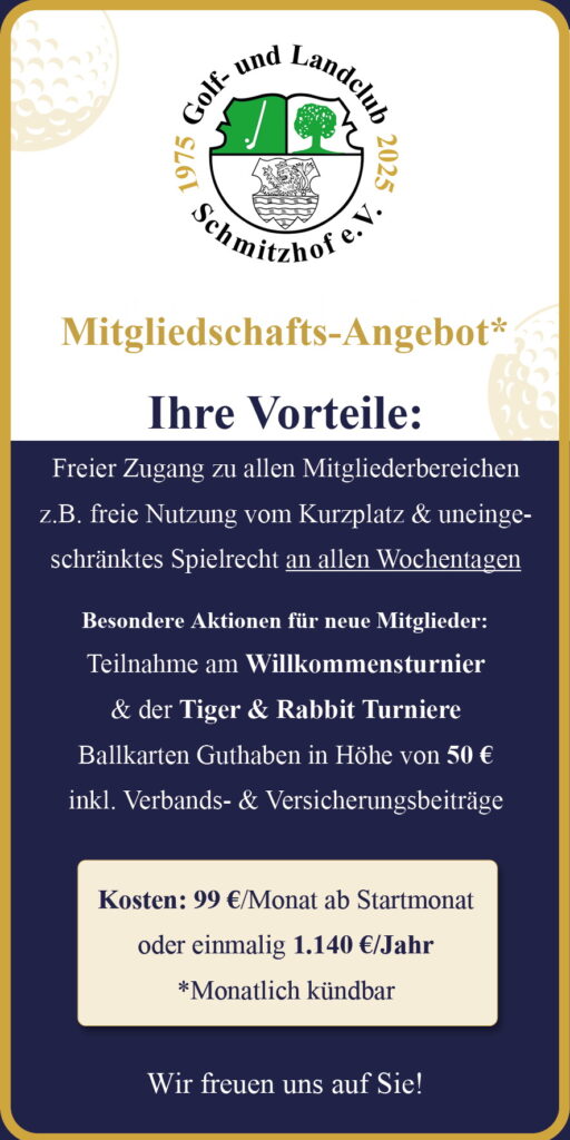 Mitgliedschafts-Angebot des Golf- und Landclub Schmitzhof: Ihre Vorteile und Kosten im Überblick
